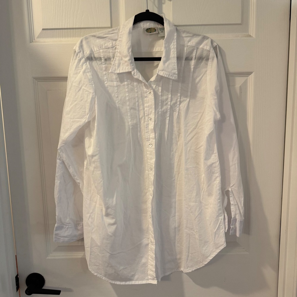 Collections Etc Button Down Shirt Womens XL White Good Pintuck Pleat Cotton